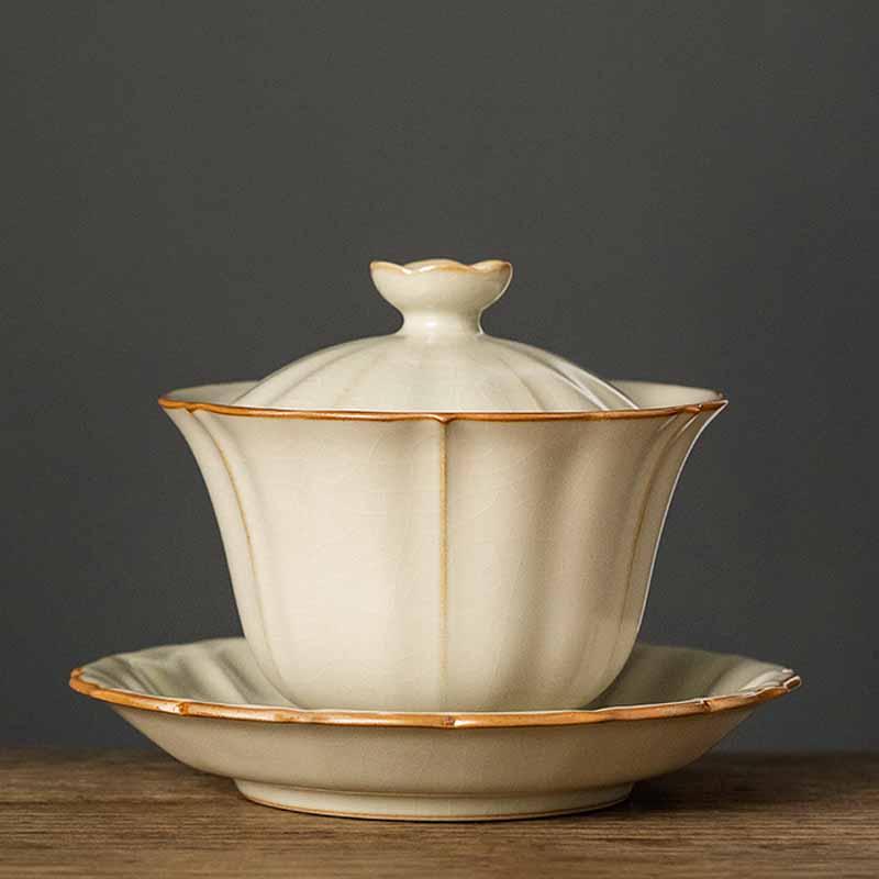 Nimara Ritual Beige Plum Blossom Shape Peach Branch Ceramic Gaiwan Sancai Teacup Kung Fu Tea Cup With Lid