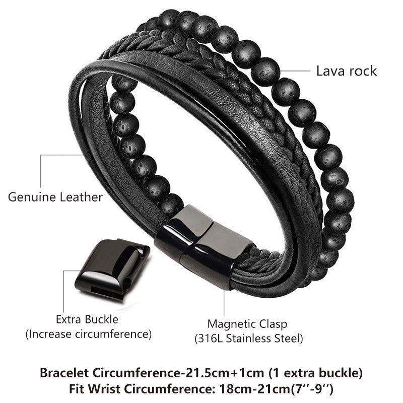 Nimara Ritual Natural Lava Rock Black Onyx Bead Leather Bracelet