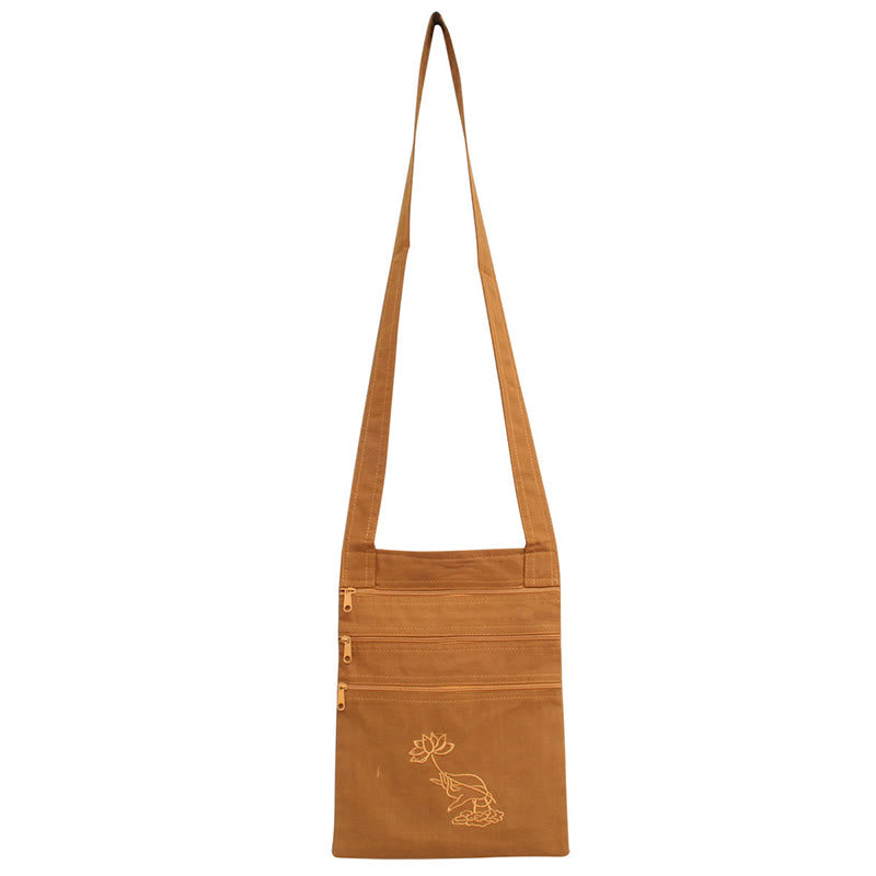 Nimara Ritual Spiritual Mind Practice Lotus Embroidered Cotton Shoulder Bag Crossbody Bag