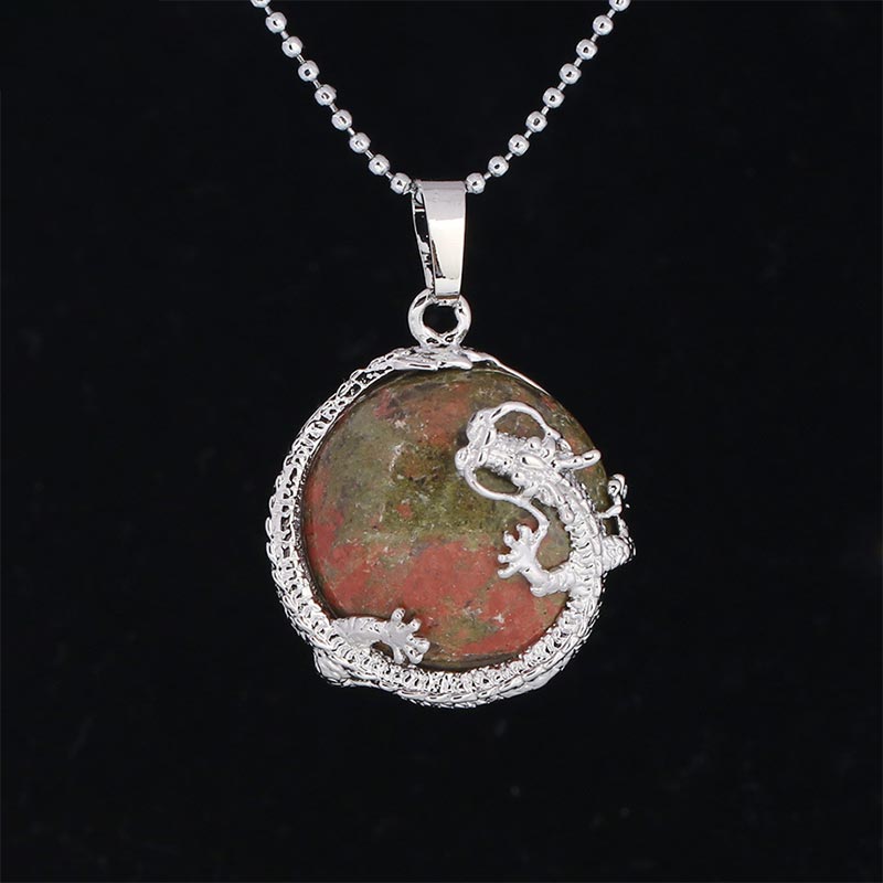 Nimara Ritual Chinese Dragon Natural Quartz Crystal Healing Energy Necklace Pendant