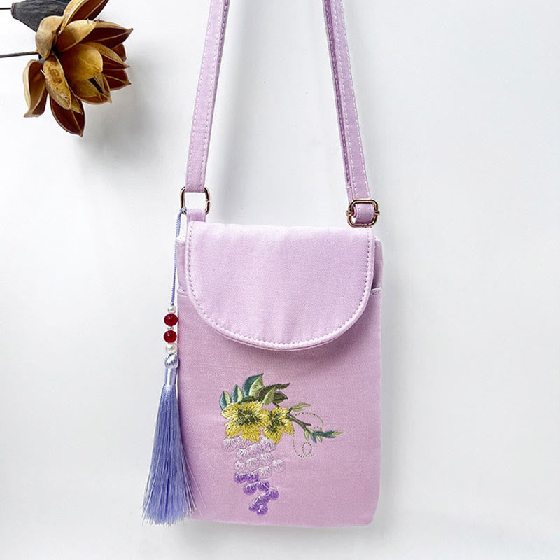 Nimara Ritual Small Embroidered Flowers Crossbody Bag Shoulder Bag Double Layer Cellphone Bag