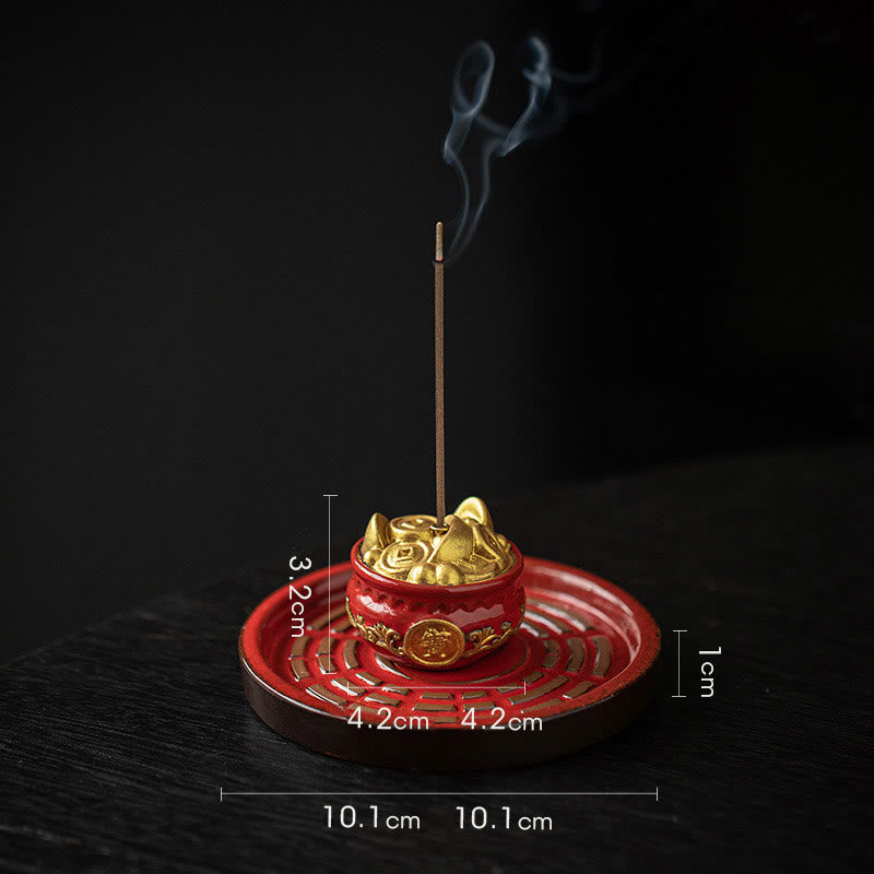 Nimara Ritual Small Treasure Bowl Lucky Bag Bagua Tray Healing Ceramic Stick Incense Burner Decoration