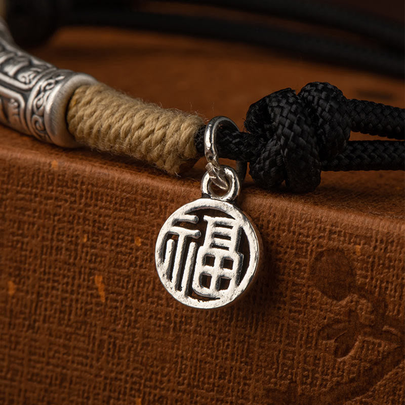 Nimara Ritual 999 Sterling Silver Tibet Handmade Om Mani Padme Hum Fu Character TopRank Character Luck Braided Bracelet