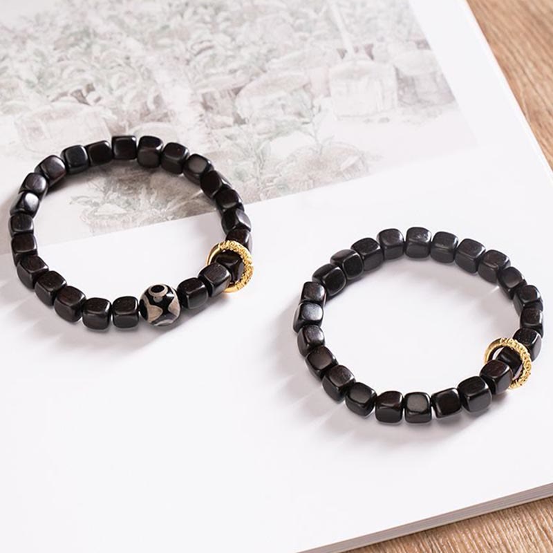 Nimara Ritual Tibetan Ebony Wood Dzi Bead Balance Calm Bracelet