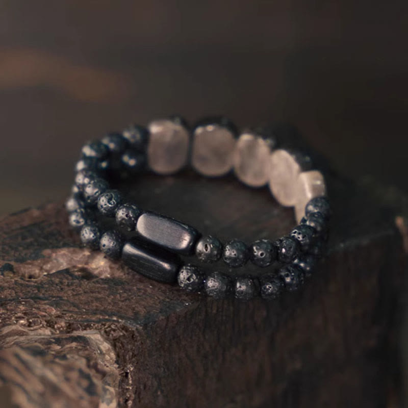 Nimara Ritual Natural Silver Sheen Obsidian Lava Rock Communication Bracelet