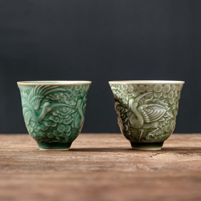 Nimara Ritual Crane Pine Ceramic Teacup Kung Fu Tea Cup 80ml