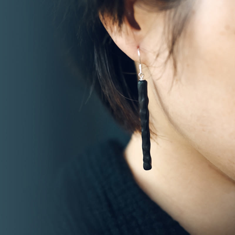 Nimara Ritual 925 Sterling Silver Ebony Wood Texture Balance Peace Drop Dangle Earrings