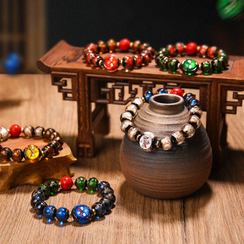 Nimara Ritual Tibetan Five God of Wealth Thangka Liuli Glass Bead Chinese Zodiac Protection Bracelet