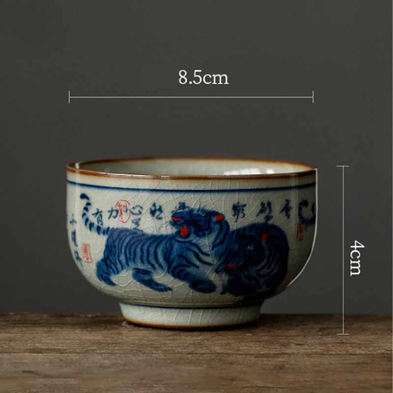 Nimara Ritual Jingdezhen Hand Painted Cute Tiger Ceramic Teacup Kung Fu Tea Cup Bowl 140ml