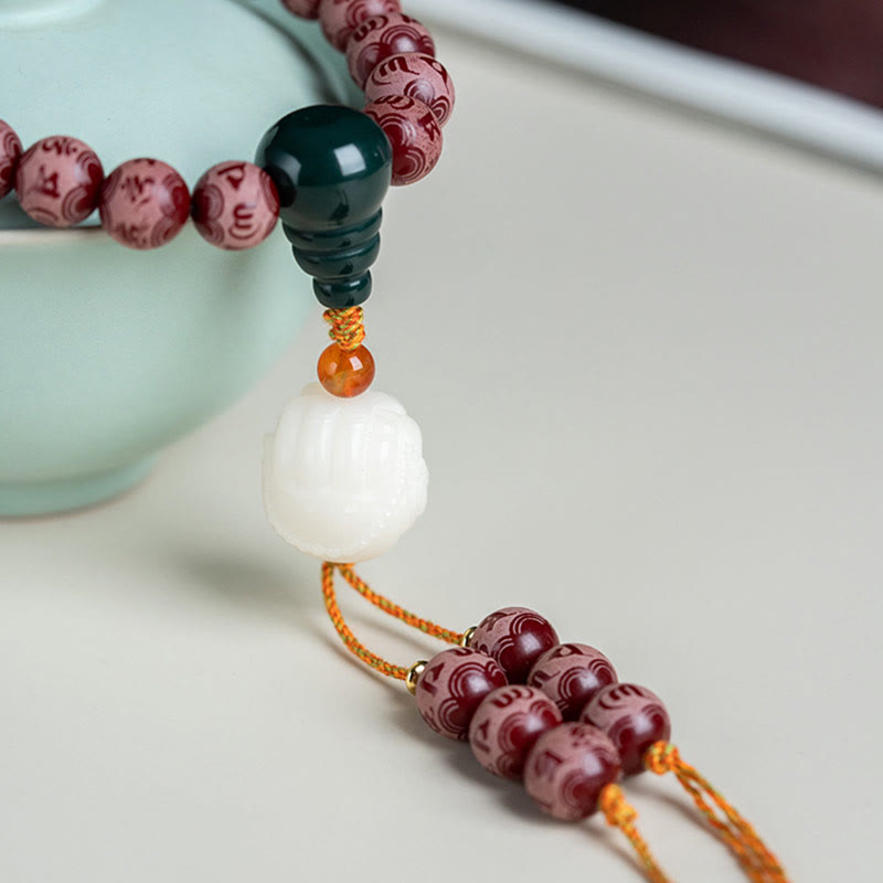 Nimara Ritual Red Bodhi Seed Om Mani Padme Hum Lotus Engraved Harmony Bracelet