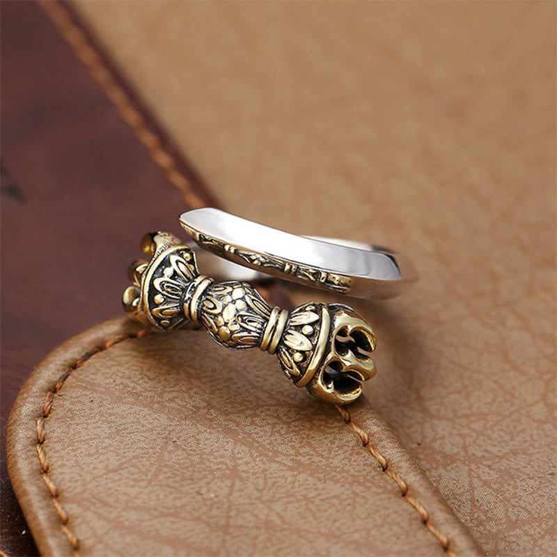 Nimara Ritual Tibetan Dorje Vajra Engraved Design Copper Luck Wealth Adjustable Ring