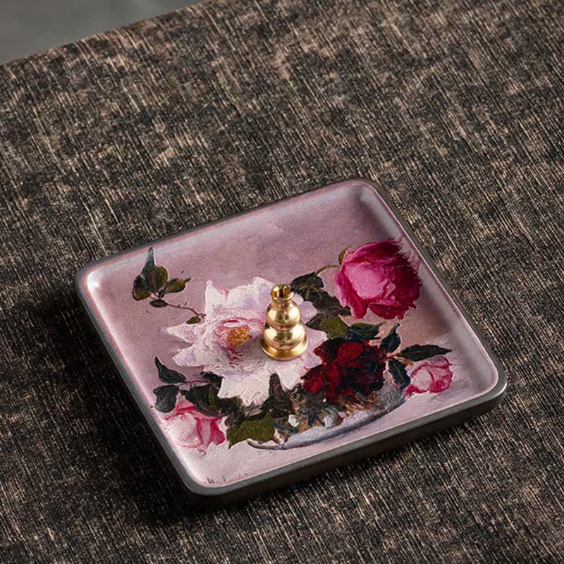 Nimara Ritual Mountain Lake Flower Leaf Healing Ceramic Plate Tray Stick Incense Burner Decoration