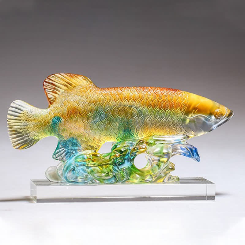 Nimara Ritual Handmade Liuli Crystal Koi Fish Art Piece Luck Home Office Decoration