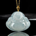 Nimara Ritual Laughing Buddha Natural Jade Abundance Titanium Steel Chain Necklace Pendant