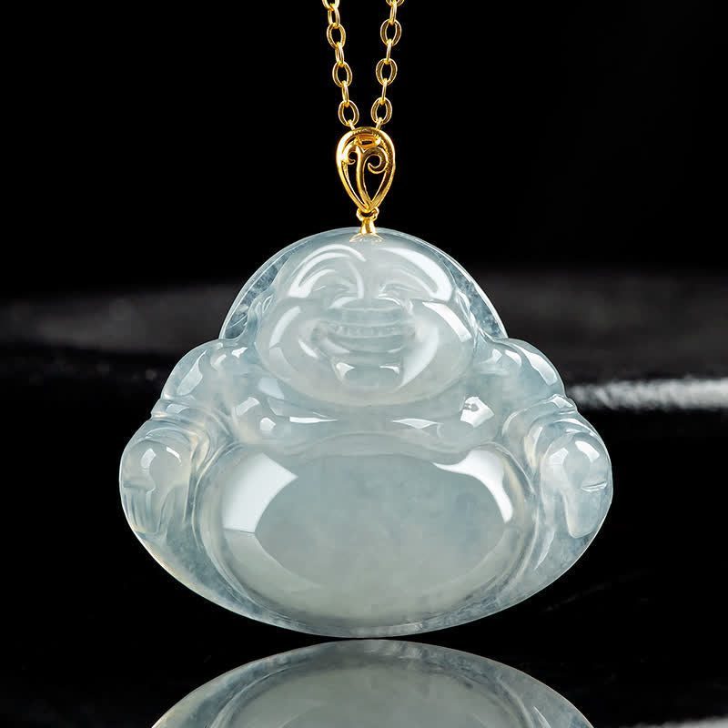 Nimara Ritual Laughing Buddha Natural Jade Abundance Titanium Steel Chain Necklace Pendant
