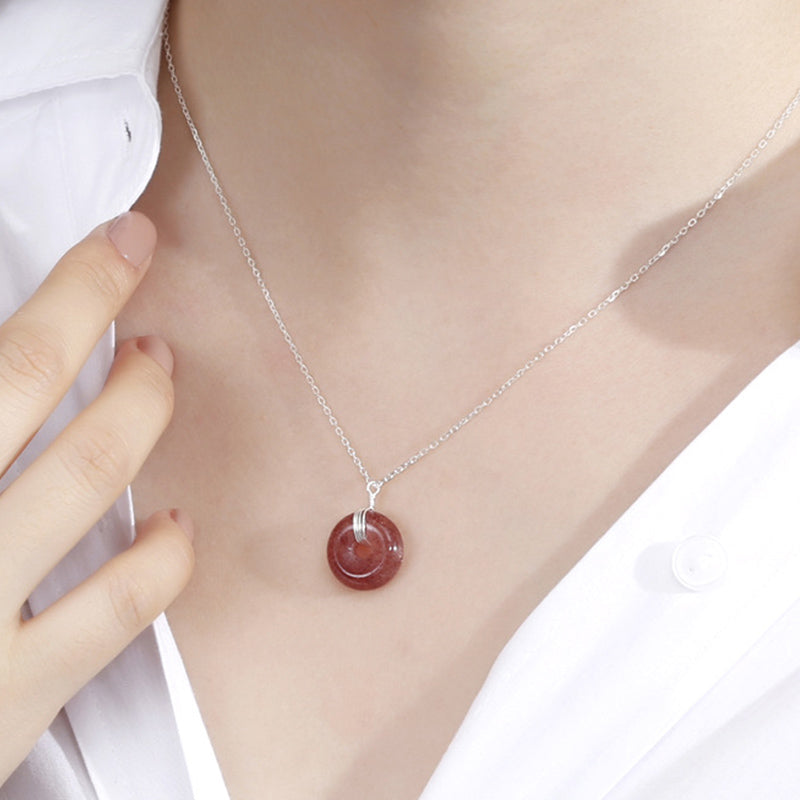 Nimara Ritual 925 Sterling Silver Strawberry Quartz Healing Positive Necklace