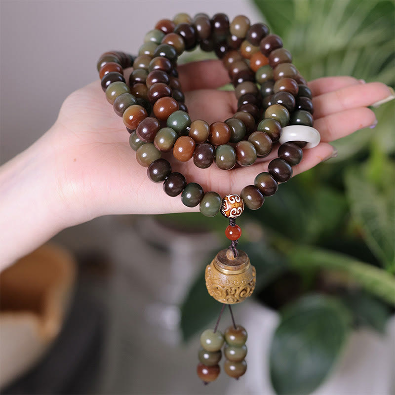 Nimara Ritual 108 Mala Beads Dunhuang Color Bodhi Seed Dzi Bead Keep Away Evil Spirits Bracelet