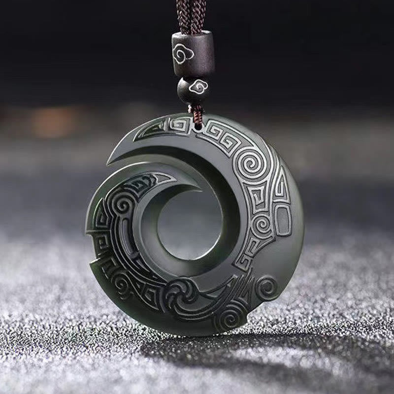 Nimara Ritual One's Luck Improves Design Patern Hetian Cyan Jade Peace Buckle Luck Necklace Pendant