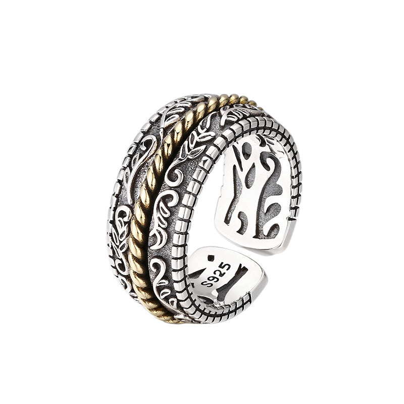 Nimara Ritual 925 Sterling Silver Tang Dynasty Flower Design Luck Adjustable Ring