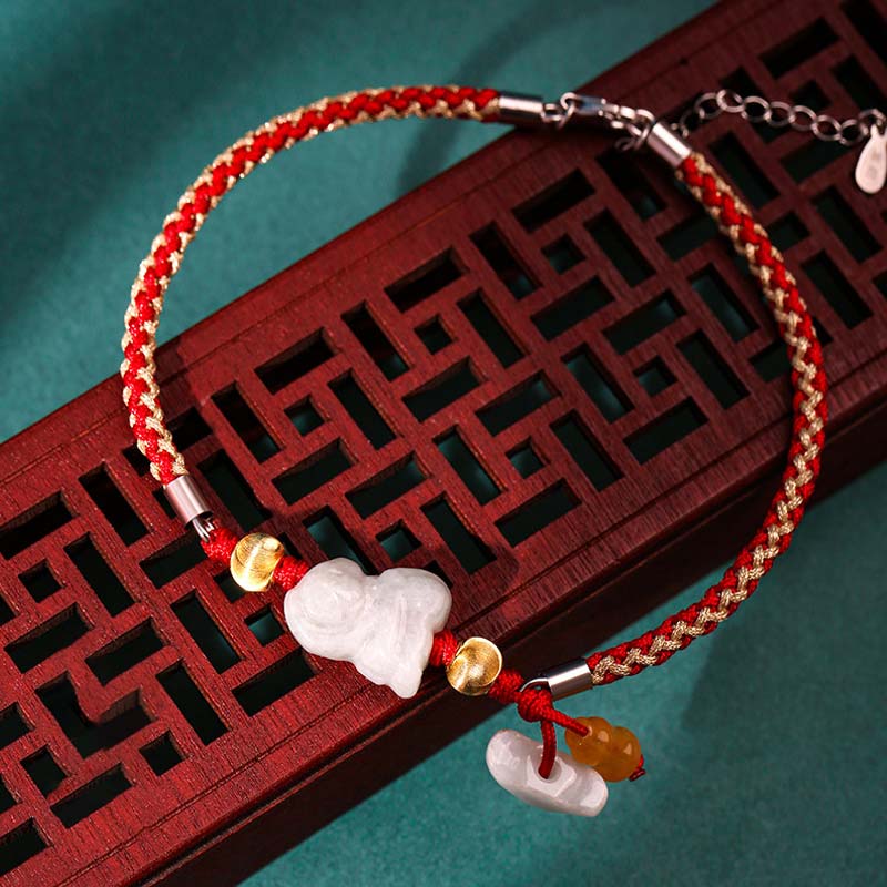 Nimara Ritual Chinese Zodiac Jade Prosperity Red String Bracelet Anklet