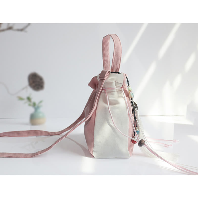 Nimara Ritual Handmade Embroidered Flowers Canvas Tote Shoulder Bag Handbag
