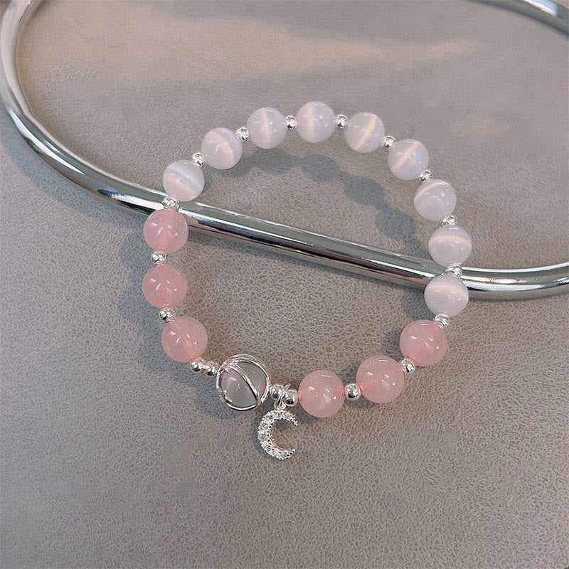 Nimara Ritual Natural Cat's Eye Pink Crystal Moon Love Charm Bracelet