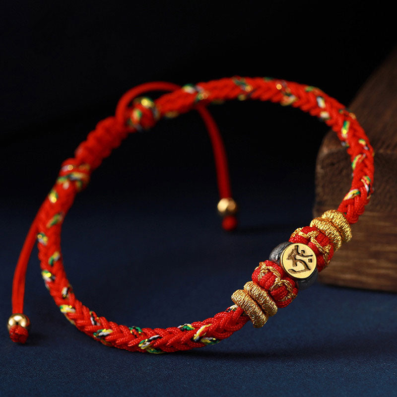 Nimara Ritual Chinese Zodiac Natal Buddha Silver Luck Braided String Bracelet