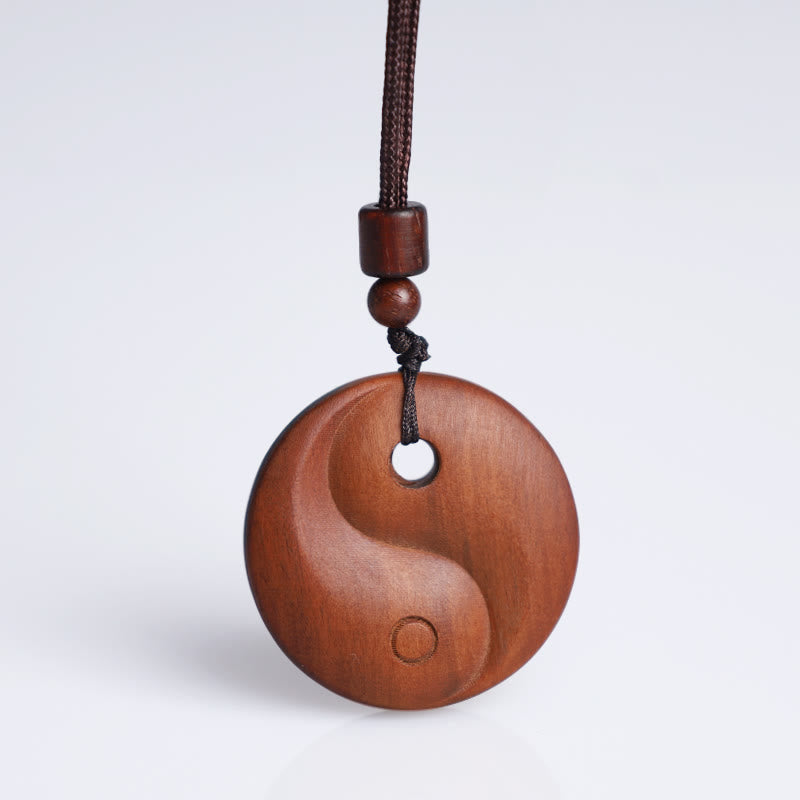 Nimara Ritual Lightning Struck Jujube Wood Yin Yang Luck Protection Necklace Pendant