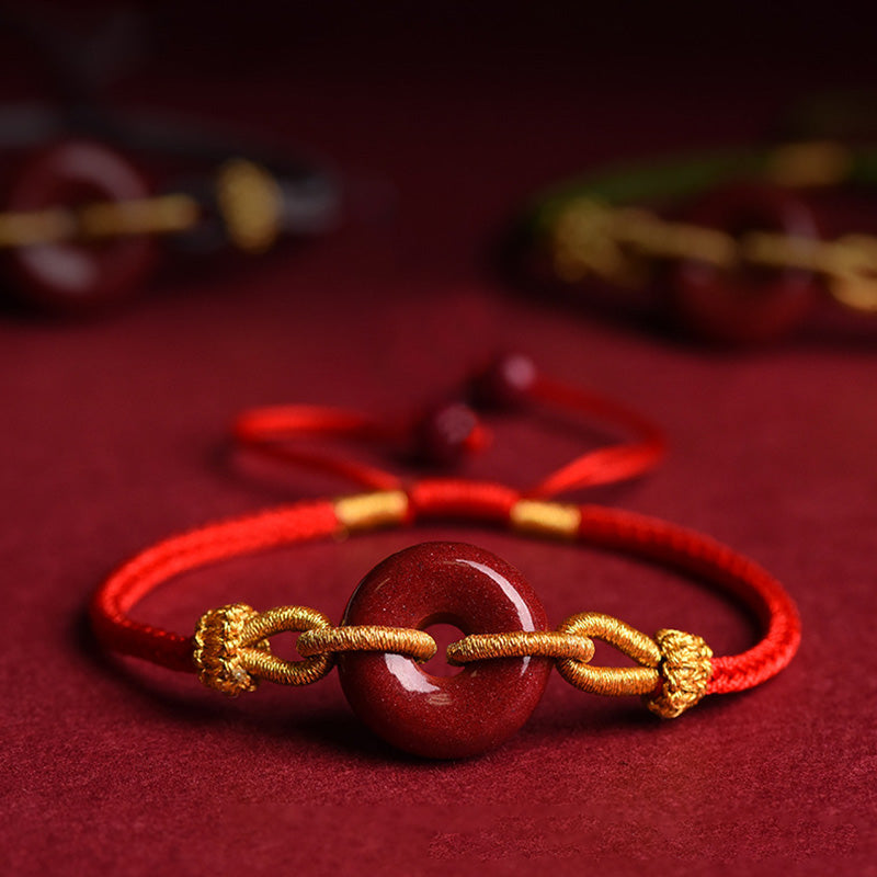 Nimara Ritual Handmade Cinnabar Peace Buckle Blessing Braided Rope Bracelet