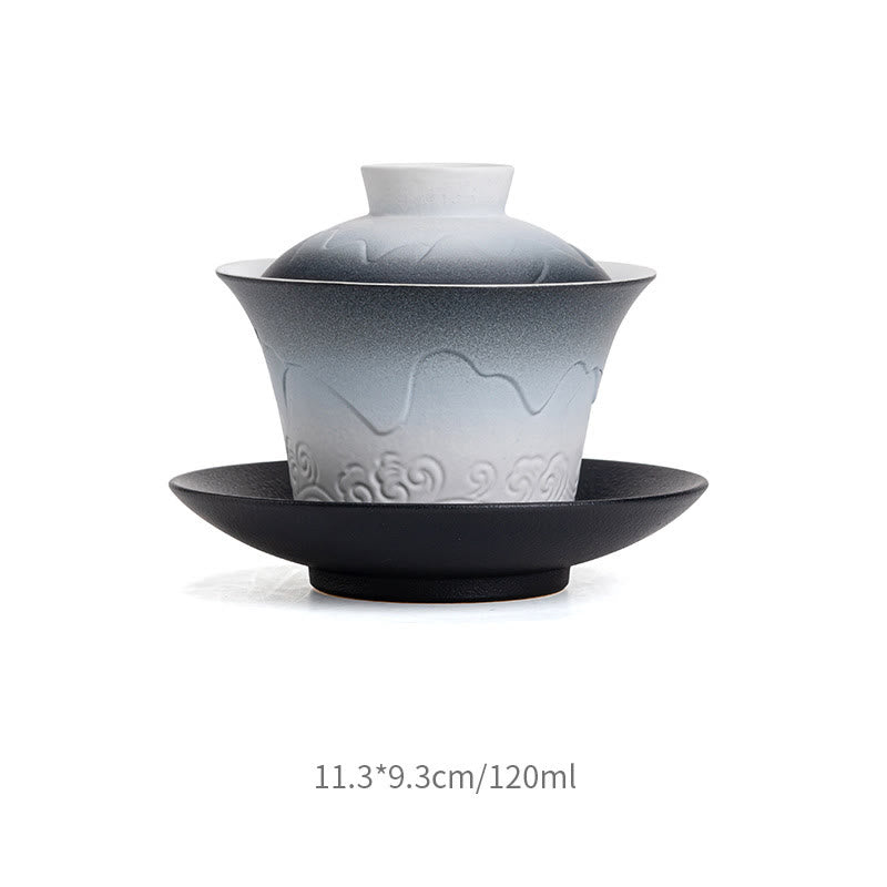 Nimara Ritual Retro Blue Ocean Sea Waves Gradient Ceramic Gaiwan Sancai Teacup Kung Fu Tea Cup And Saucer With Lid