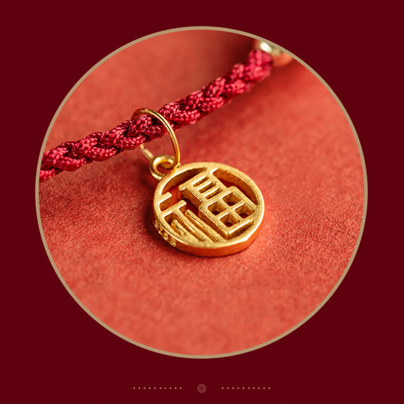 Nimara Ritual 925 Sterling Silver Good Fortune Fu Character Agate Pearl Red String Braid Bracelet