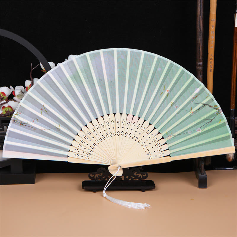 Nimara Ritual Classic Birds Singing Flowers Handheld Bamboo Folding Fan