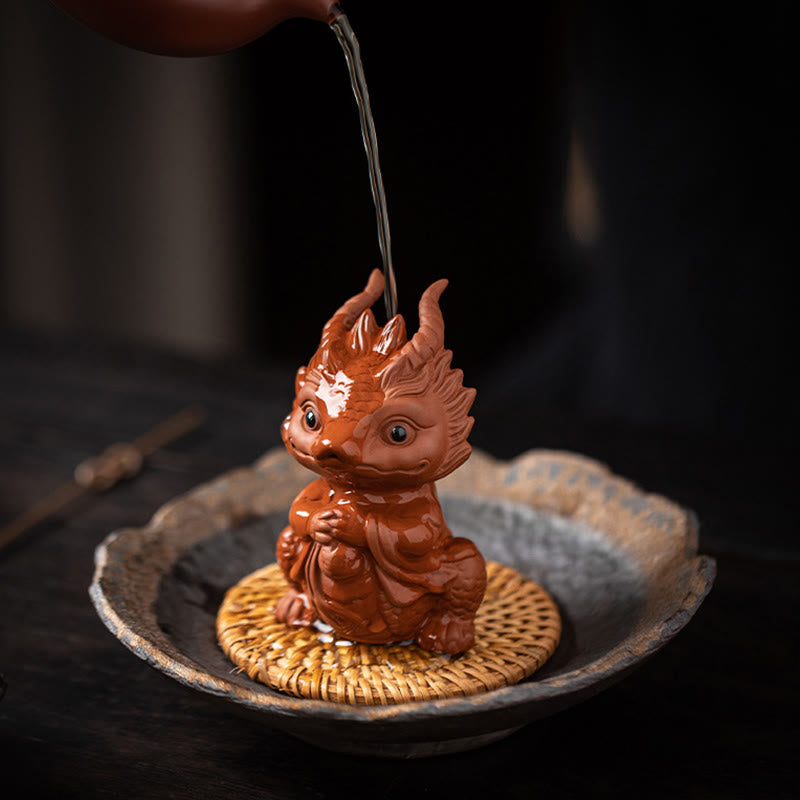 Nimara Ritual Luck Dragon Wealth Tea Pet Purple Clay Figurine Decoration