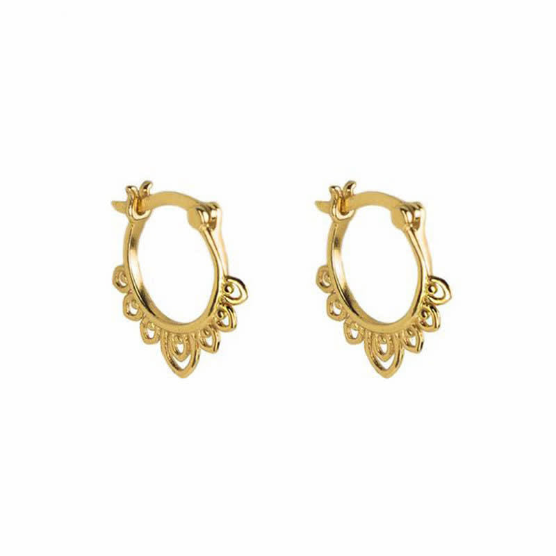 Nimara Ritual Round Lotus Flower Pattern Luck Hoop Earrings