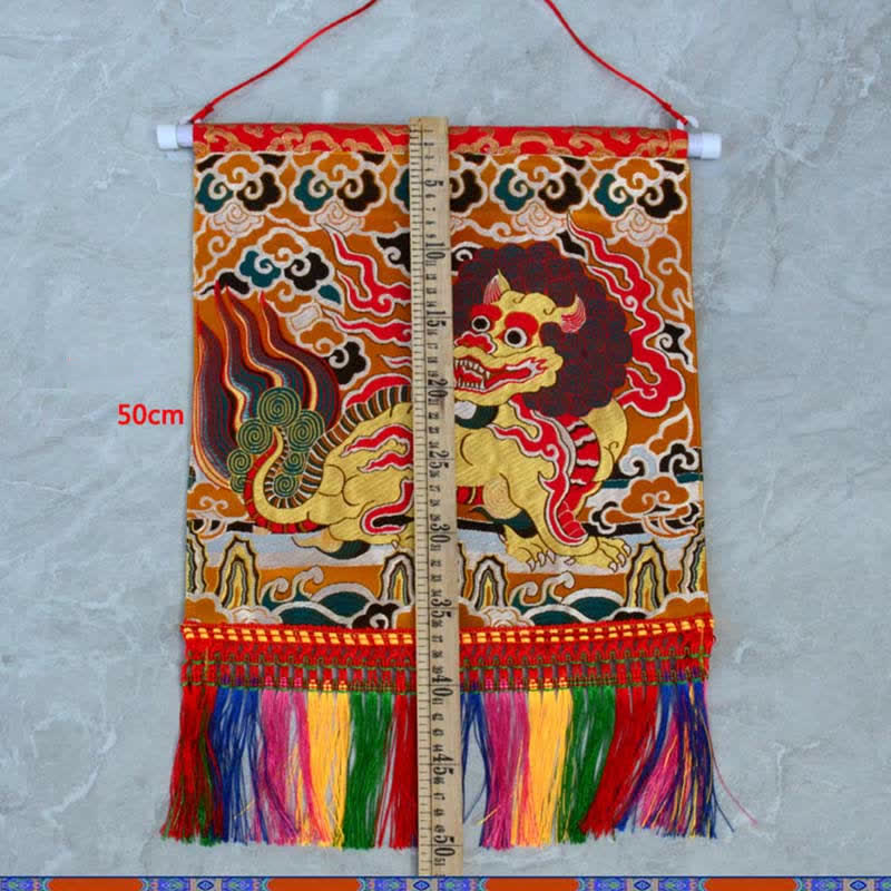 Nimara Ritual Feng Shui Kirin Spiritual Colorful Tassel Wall Art