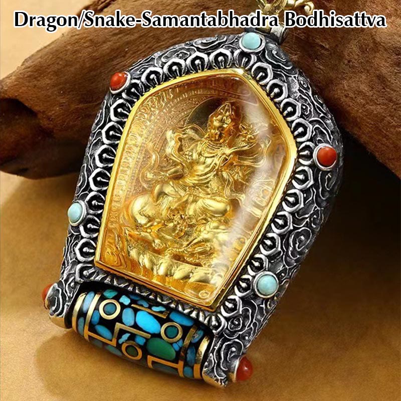 Nimara Ritual Tibet Chinese Zodiac Natal Buddha Thangka Prosperity Rotatable Dzi Bead Necklace Pendant