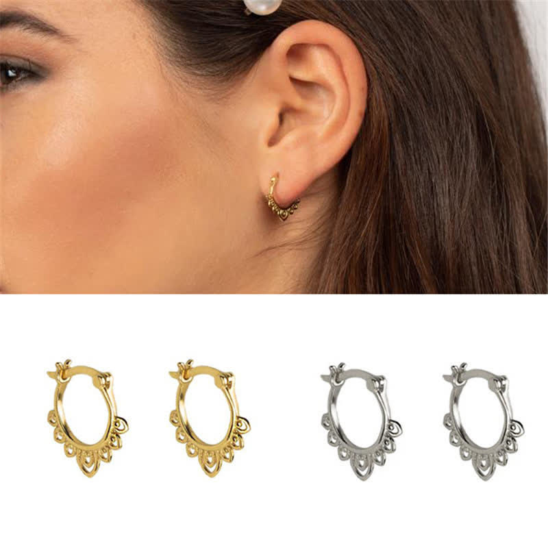 Nimara Ritual Round Lotus Flower Pattern Luck Hoop Earrings