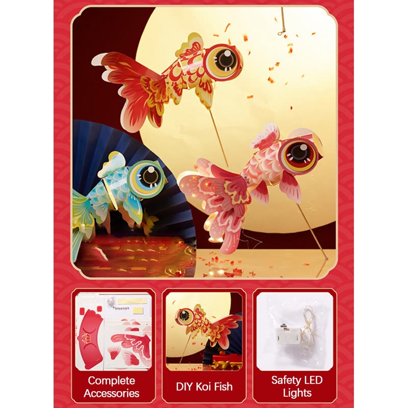 Nimara Ritual DIY Fortune Luck Koi Fish Paper Lantern Lamp Mid-Autumn Festival Child Kids Lantern Decoration