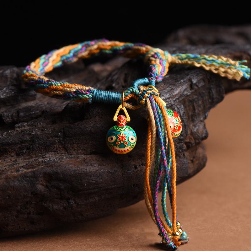 Nimara Ritual Gold Swallowing Beast Family Luck Reincarnation Knot Braid Colorful String Bracelet