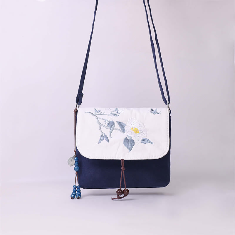 Nimara Ritual Embroidered Camellia Epiphyllum Gardenia Sakura Flowers Crossbody Bag Shoulder Bag Cellphone Bag