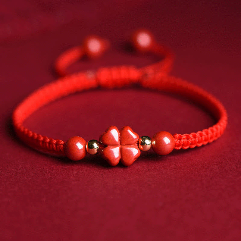 Nimara Ritual Four Leaf Clover Five-petal Flower Cinnabar Blessing Red String Bracelet