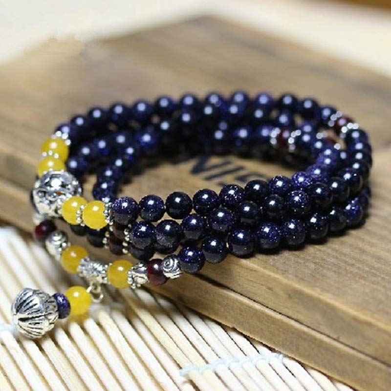Nimara Ritual Blue Sandstone Wealth Charm Bracelet Mala