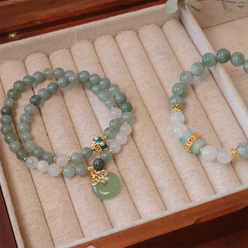 Nimara Ritual Single Double Layer Jade Peace Buckle Luck Bracelet