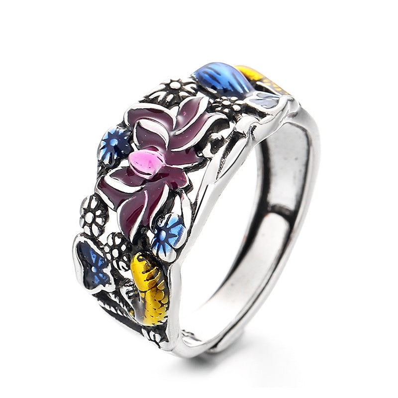 Nimara Ritual Koi Fish Lotus Flower Leaf Design Luck Wealth Ring