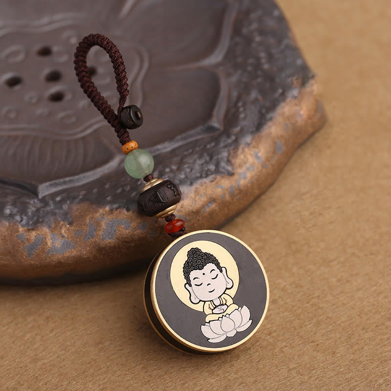 Nimara Ritual Ebony Wood Rosewood Buddha Avalokitesvara Om Mani Padme Hum Balance Car Key Chain Decoration