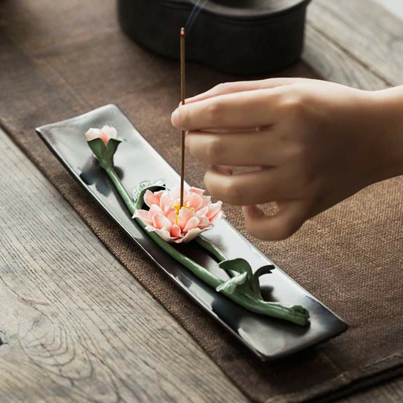 Nimara Ritual Lotus Peony Rose Flower Ceramic Spiritual Incense Burner