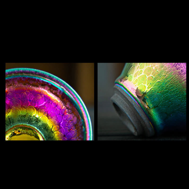Nimara Ritual Handmade Fairy Rainbow Chinese Jianzhan Ceramic Teacup Tenmoku Kung Fu Tea Cup