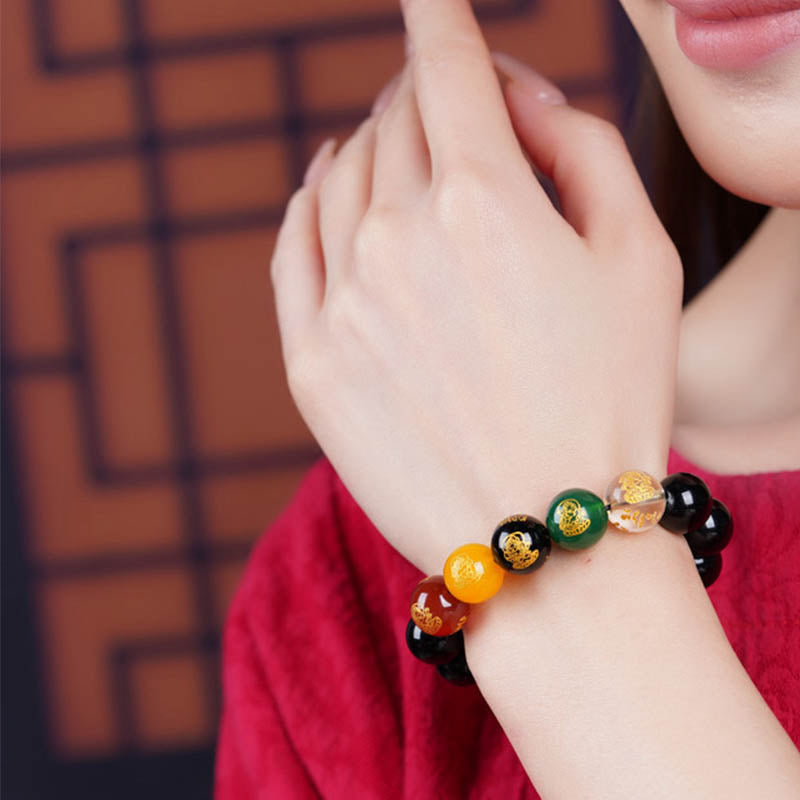 Nimara Ritual Gold Sheen Obsidian Rainbow Obsidian Black Obsidian Five Directions Gods of Wealth Bracelet
