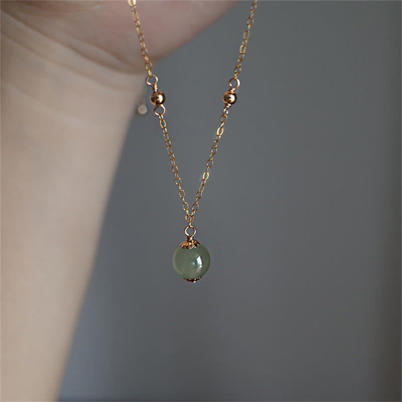 Nimara Ritual 14k Gold Plated Hetian Jade Luck Beaded Necklace Pendant