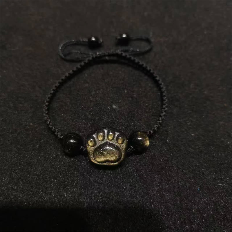 Nimara Ritual Natural Silver Sheen Obsidian Gold Sheen Obsidian Cute Cat Paw Claw Protection Rope Bracelet